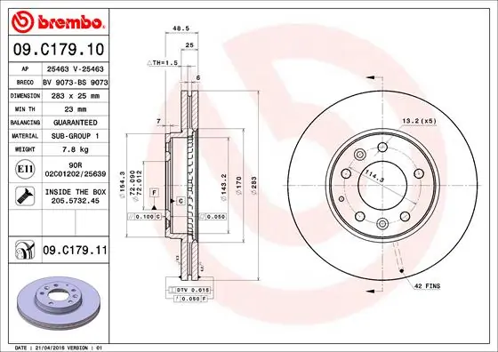 Disque de frein BREMBO 09.C179.11