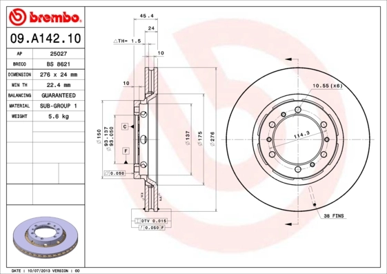 Disque de frein BREMBO 09.A142.10