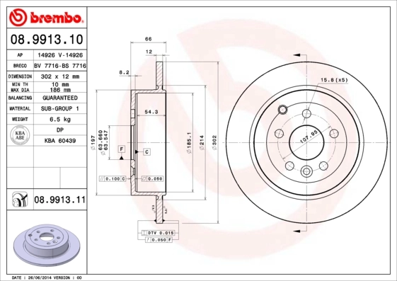 Disque de frein BREMBO 08.9913.11
