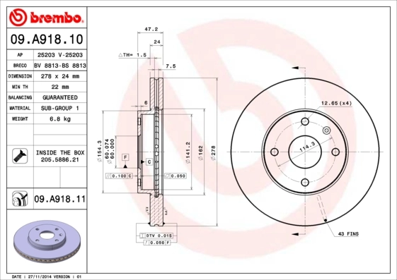 Disque de frein BREMBO 09.A918.11