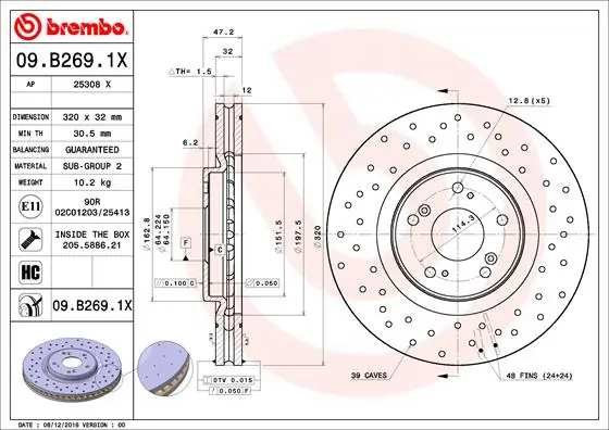 Disque de frein BREMBO 09.B269.1X
