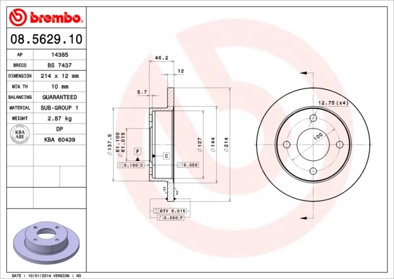 Disque de frein BREMBO 08.5629.10