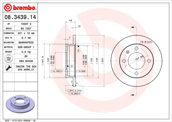 Disque de frein BREMBO 08.3439.14