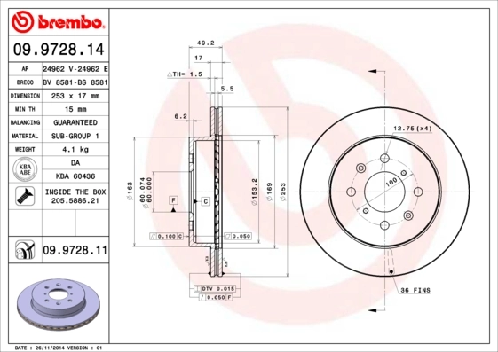 Disque de frein BREMBO 09.9728.11