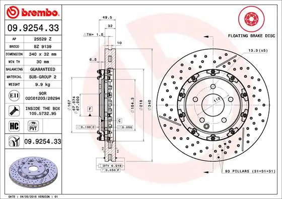 Disque de frein BREMBO 09.9254.33
