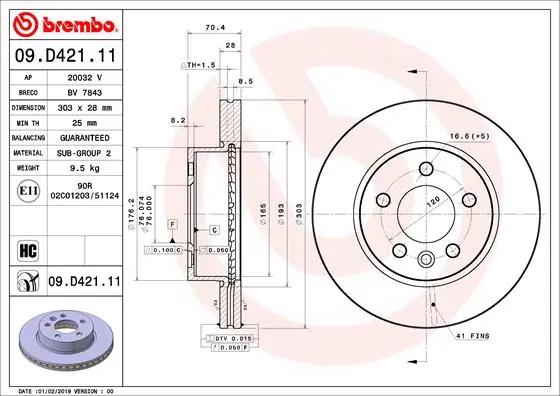 Disque de frein BREMBO 09.D421.11
