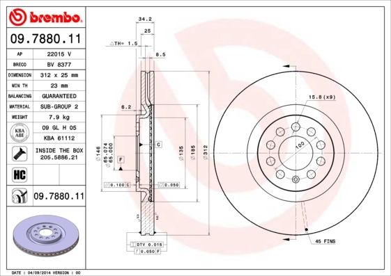 Disque de frein BREMBO 09.7880.11