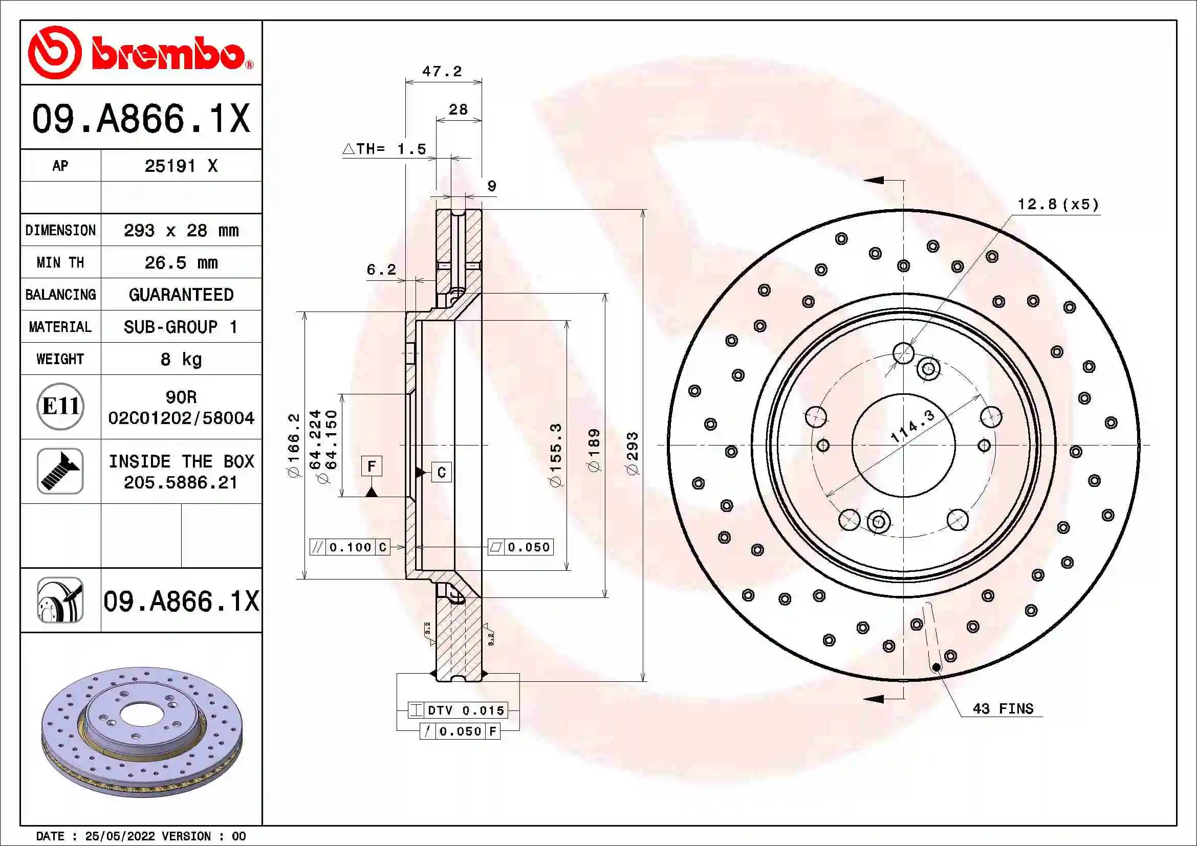 Disque de frein BREMBO 09.A866.1X