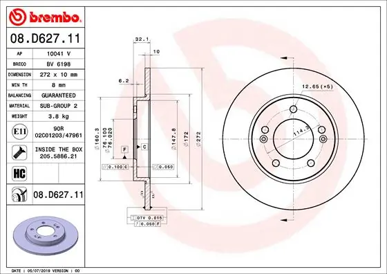 Disque de frein BREMBO 08.D627.11