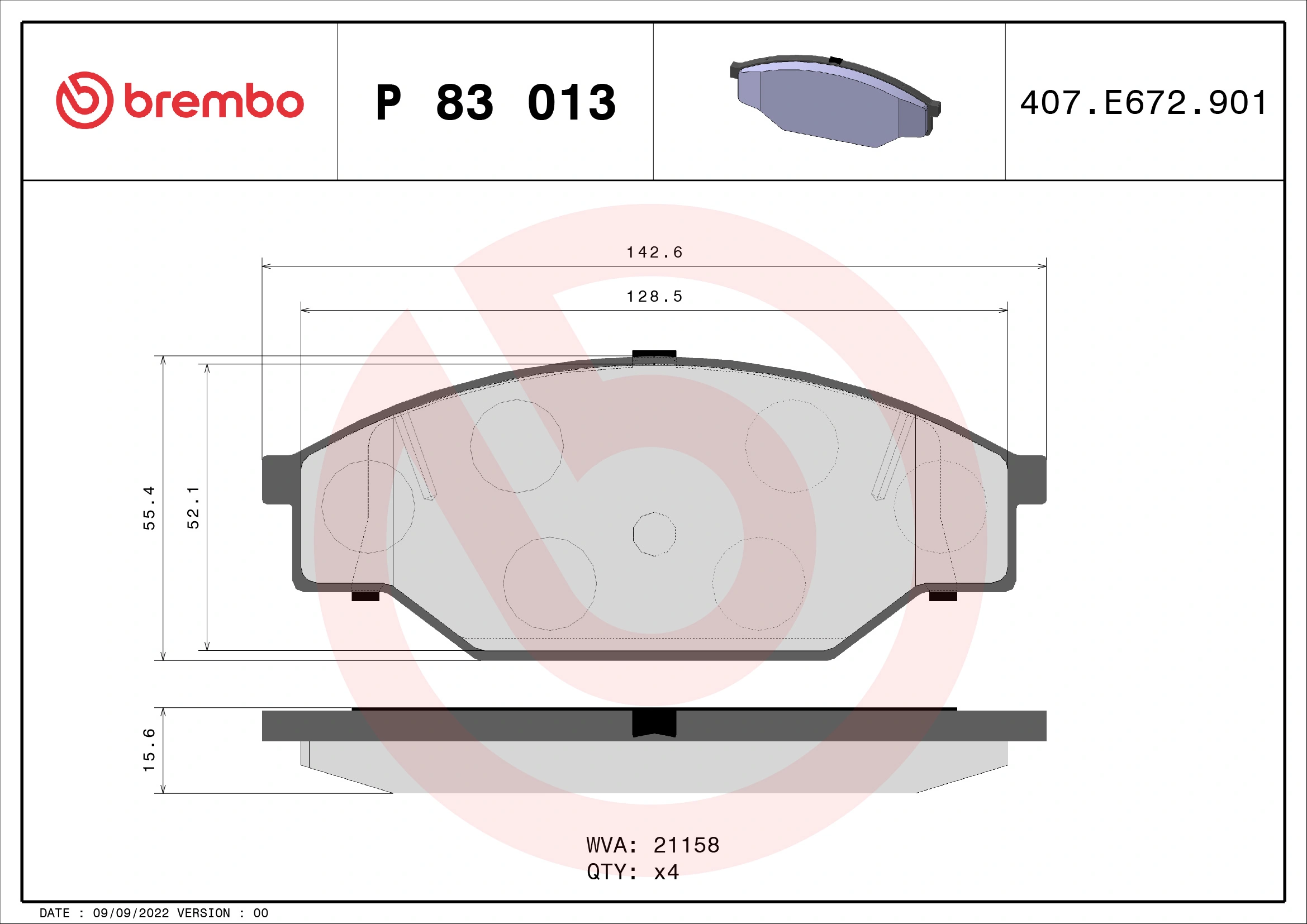 Kit de plaquettes de frein, frein à disque BREMBO P 83 013
