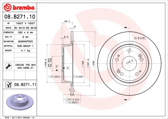 Disque de frein BREMBO 08.B271.11