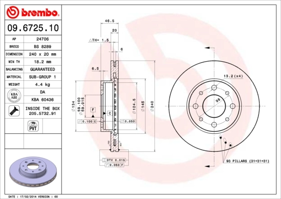 Disque de frein BREMBO 09.6725.10