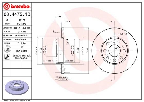 Disque de frein BREMBO 08.4475.10