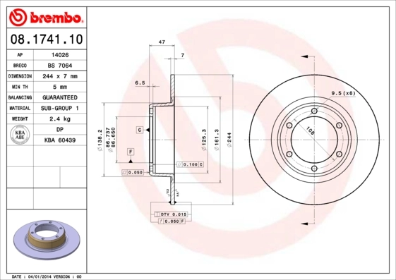 Disque de frein BREMBO 08.1741.10