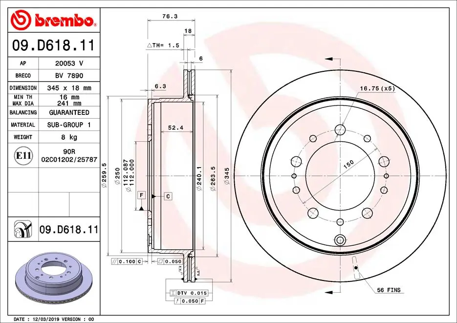 Disque de frein BREMBO 09.D618.11