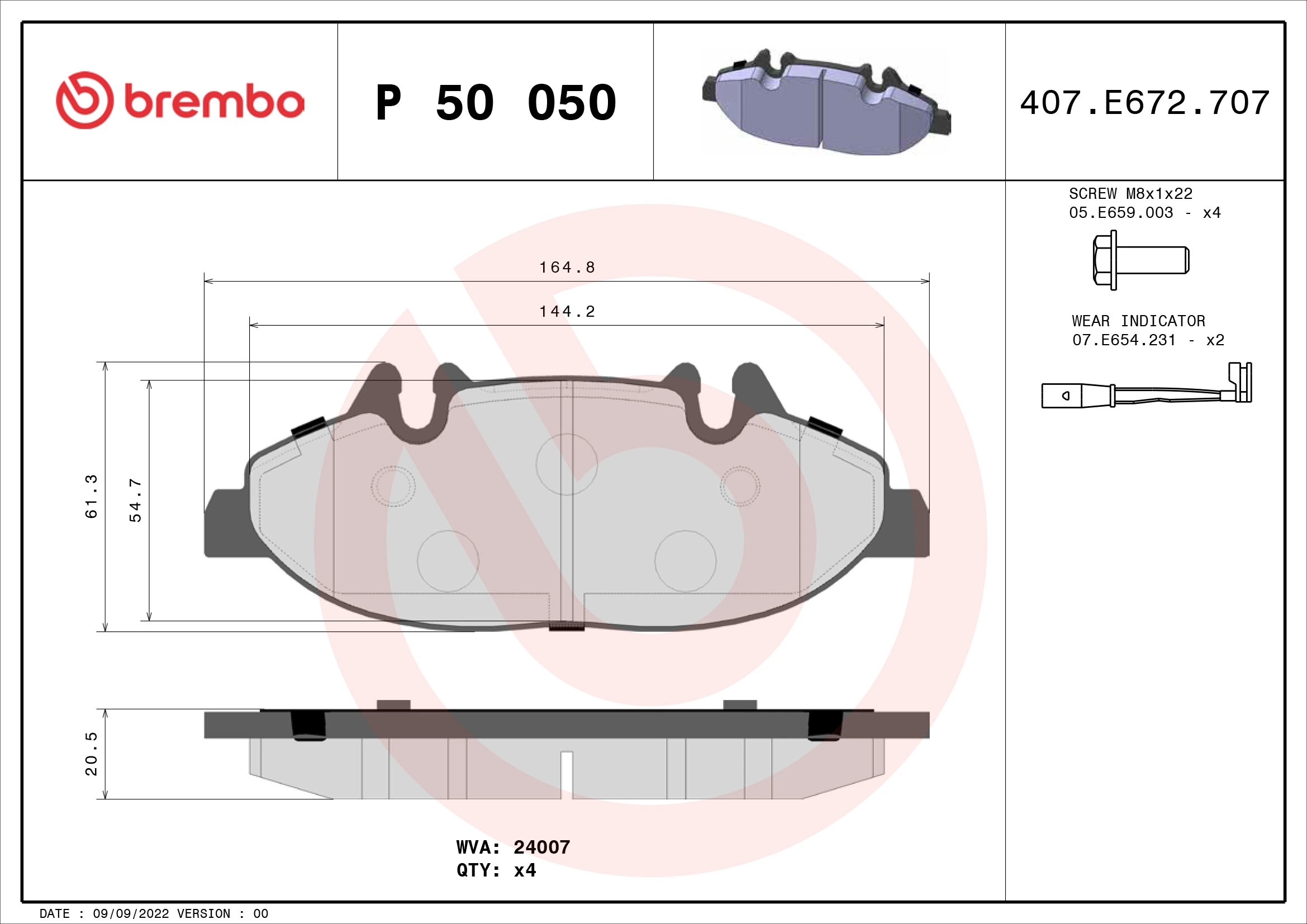 BREMBO P 50 050 — Колодка гальм. диск. MB VIANO (W639), VITO (W639) передн. (вир-во BREMBO)