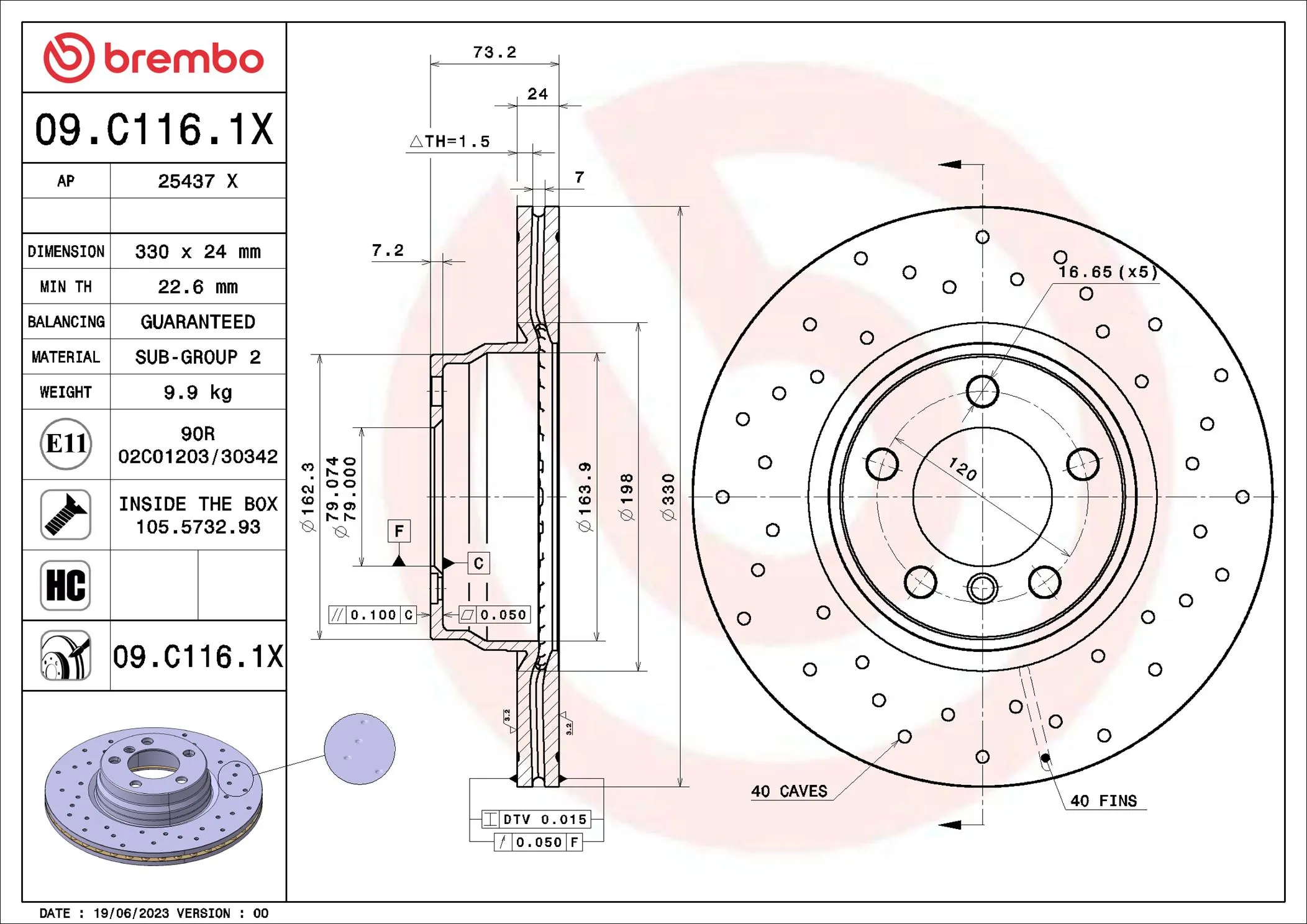Disque de frein BREMBO 09.C116.1X