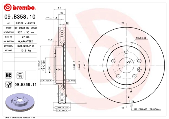 Disque de frein BREMBO 09.B358.11