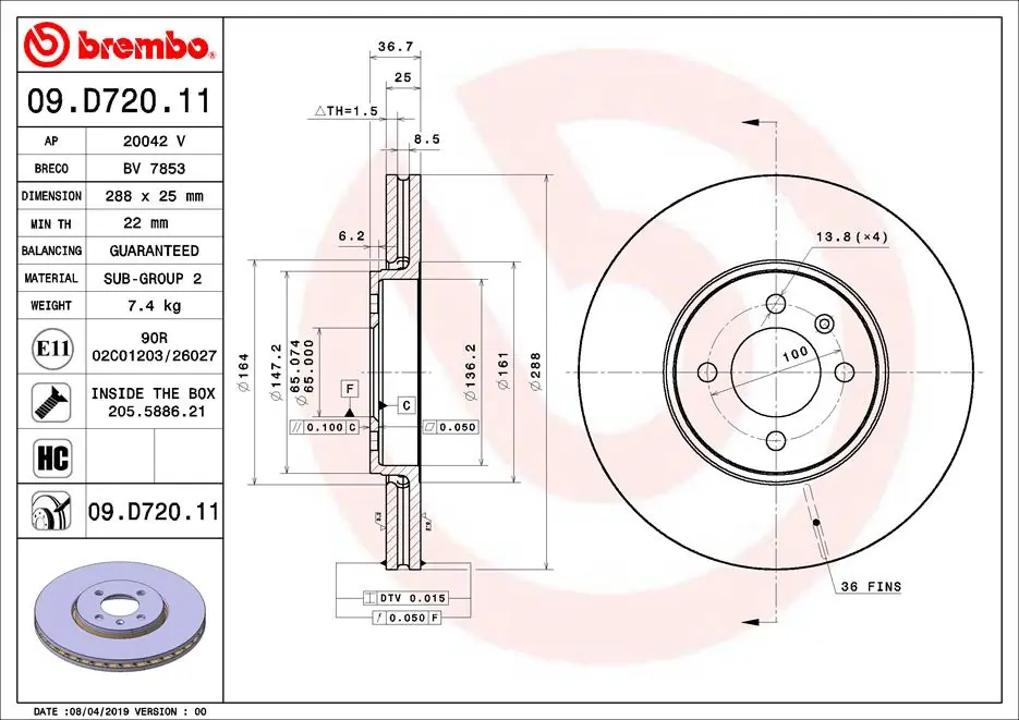 Disque de frein BREMBO 09.D720.11