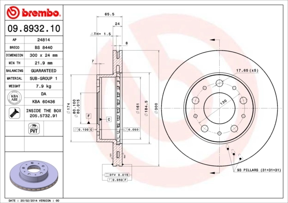 Disque de frein BREMBO 09.8932.10