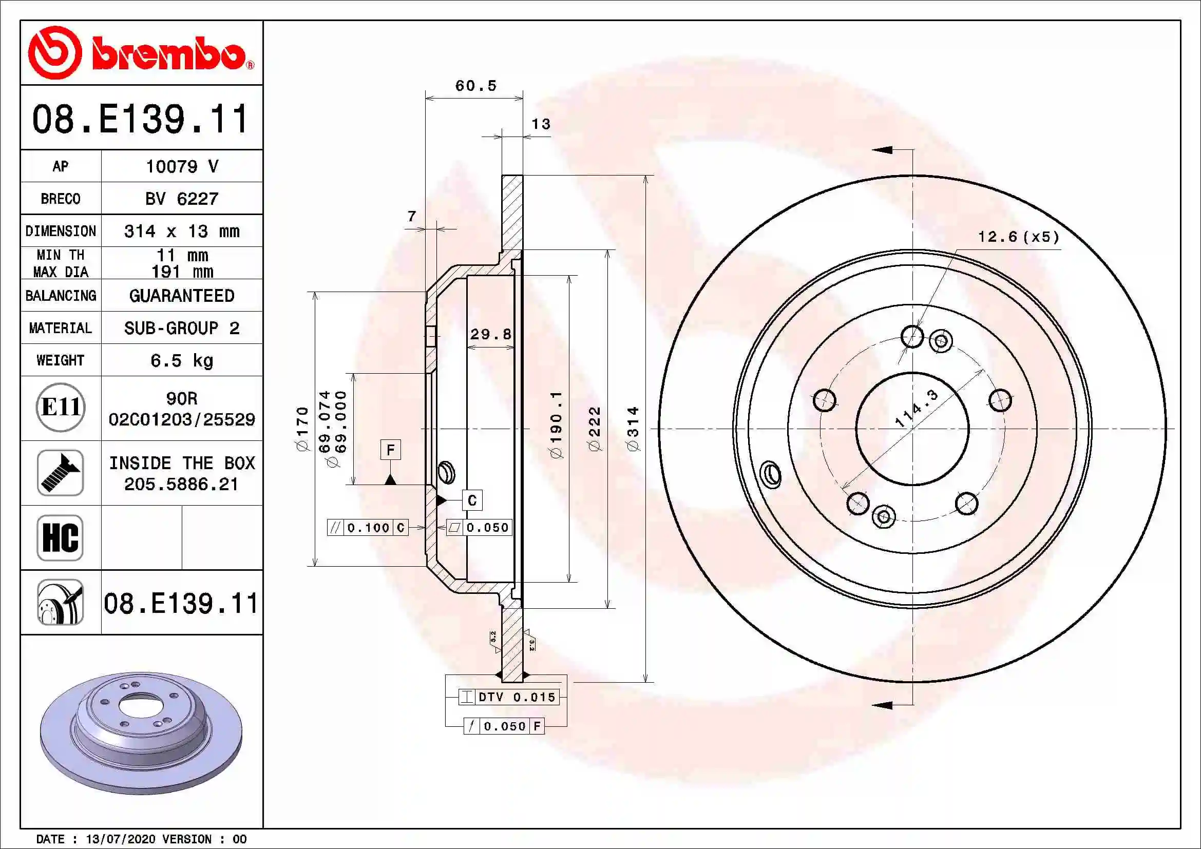 Disque de frein BREMBO 08.E139.11