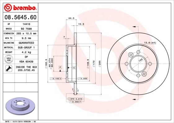 Disque de frein BREMBO 08.5645.60