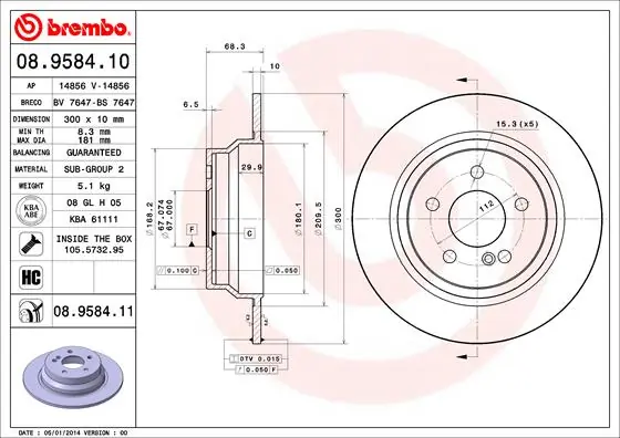 Disque de frein BREMBO 08.9584.11