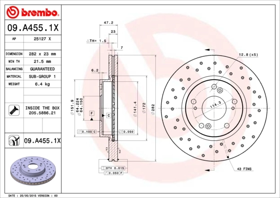 Disque de frein BREMBO 09.A455.1X