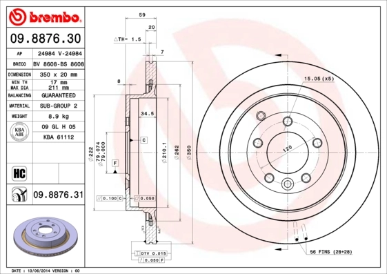 BREMBO 09.8876.31 — Диск гальмівний