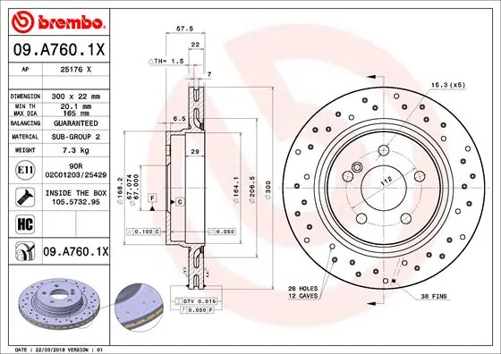 Disque de frein BREMBO 09.A760.1X