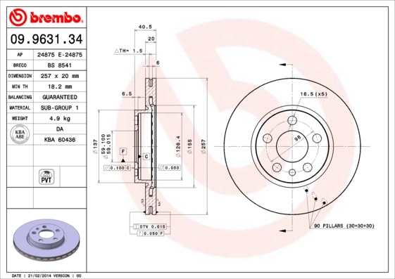 Disque de frein BREMBO 09.9631.34
