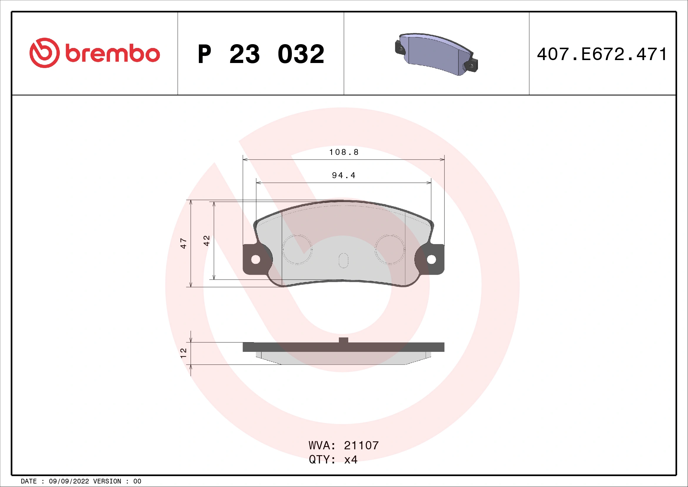 Kit de plaquettes de frein, frein à disque BREMBO P 23 032