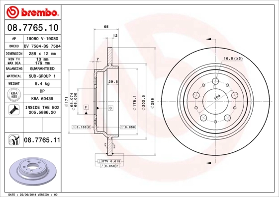 Disque de frein BREMBO 08.7765.11