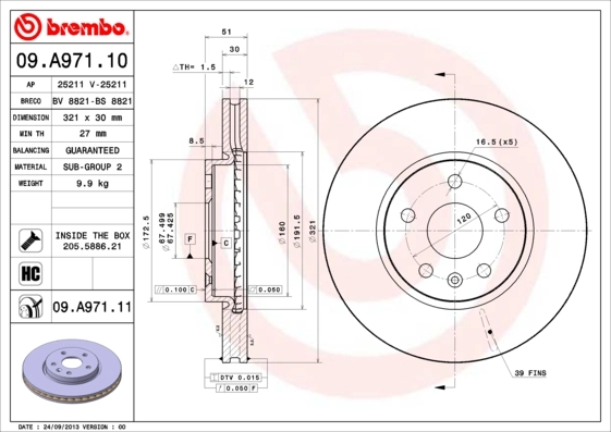 Disque de frein BREMBO 09.A971.11