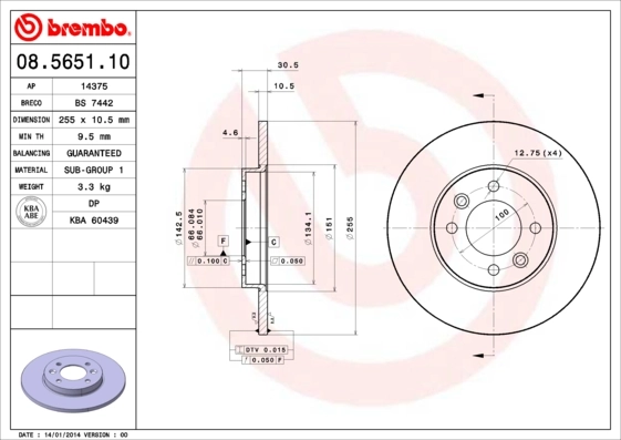 Disque de frein BREMBO 08.5651.10