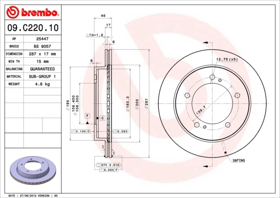 Disque de frein BREMBO 09.C220.10