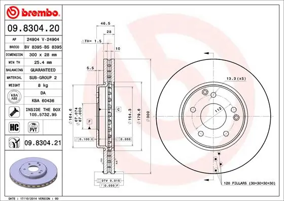Disque de frein BREMBO 09.8304.21