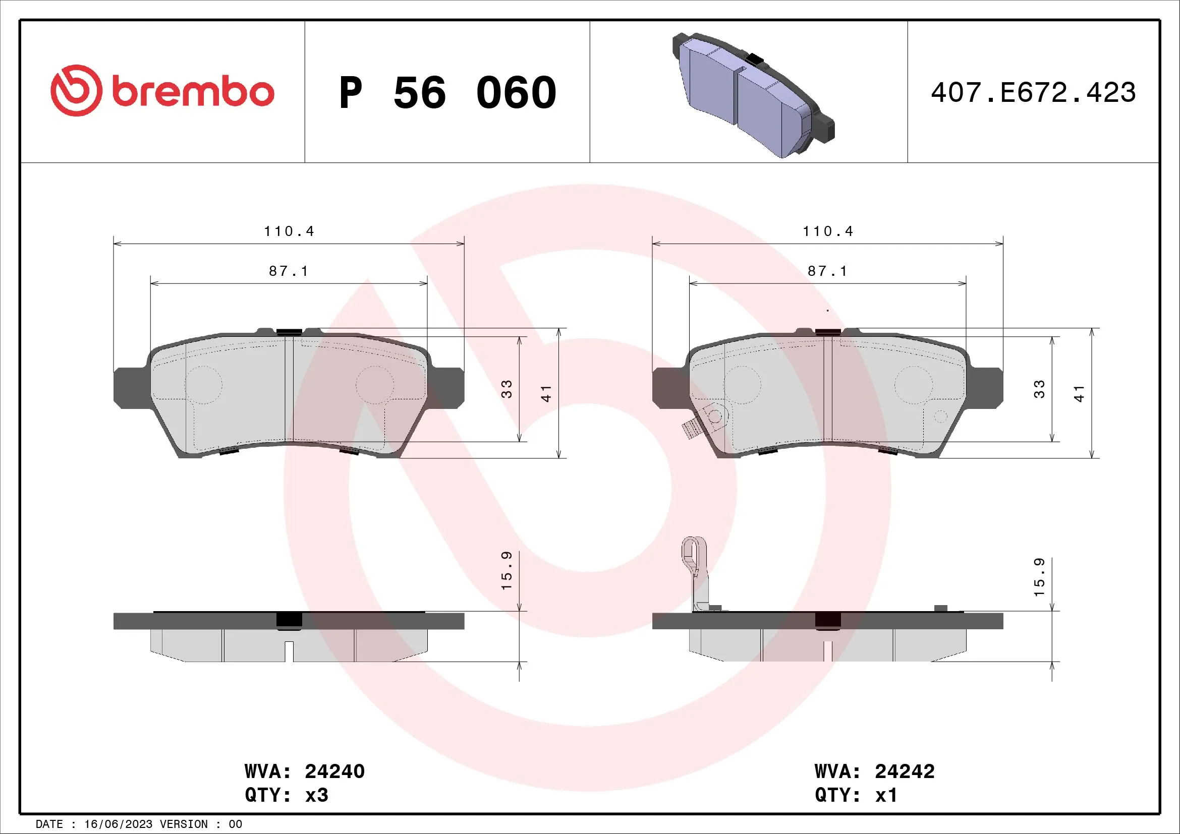 BREMBO P56060 — Колодки гальмівні дискові