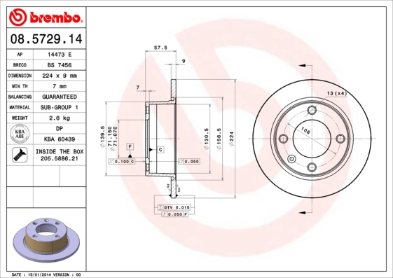 Disque de frein BREMBO 08.5729.14