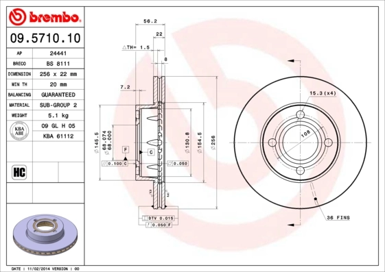 Disque de frein BREMBO 09.5710.10