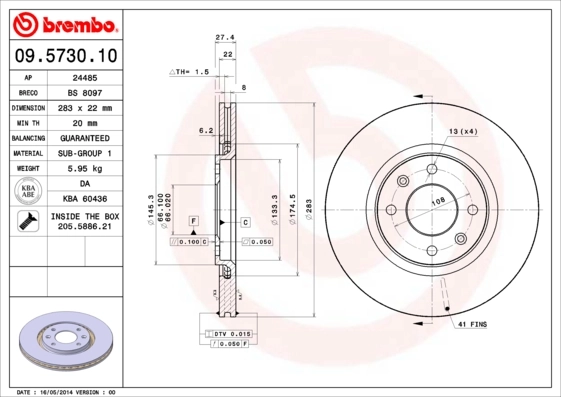 Disque de frein BREMBO 09.5730.10