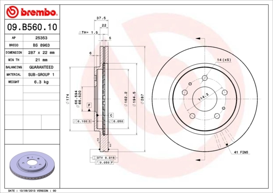 Disque de frein BREMBO 09.B560.10