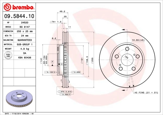 Disque de frein BREMBO 09.5844.10