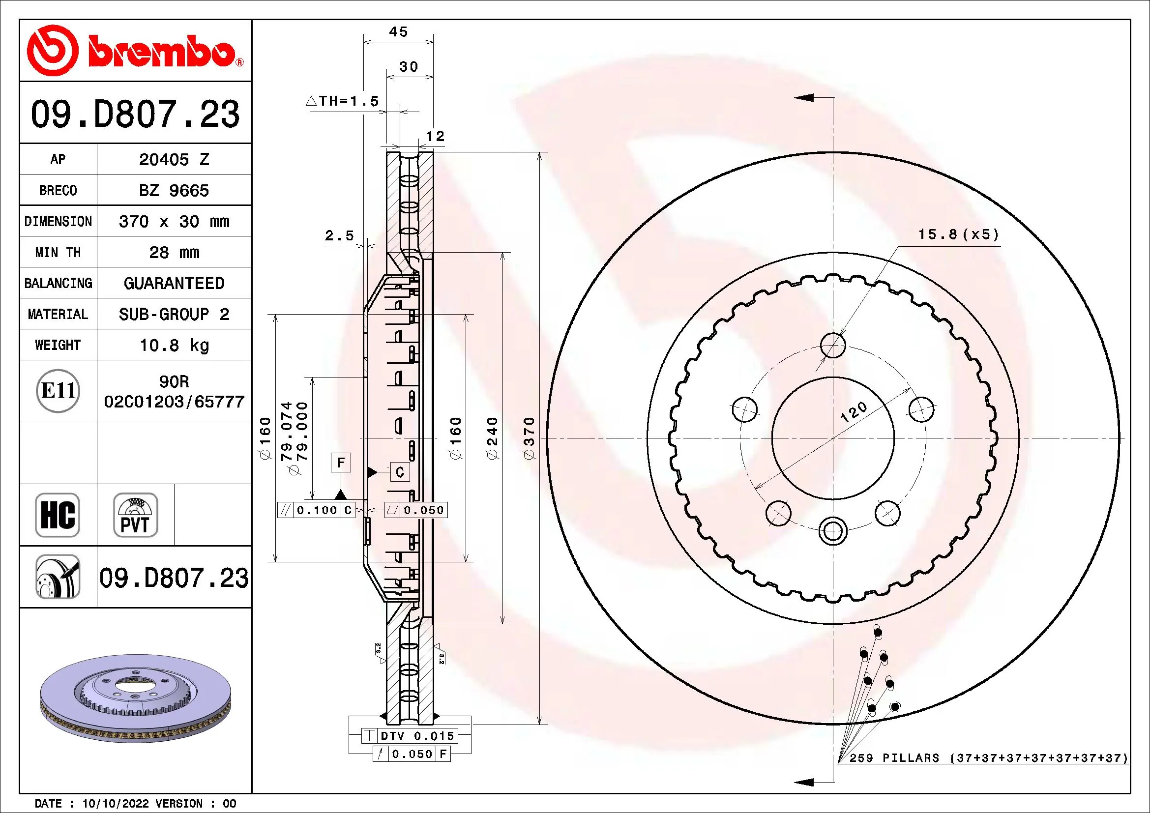 Disque de frein BREMBO 09.D807.23
