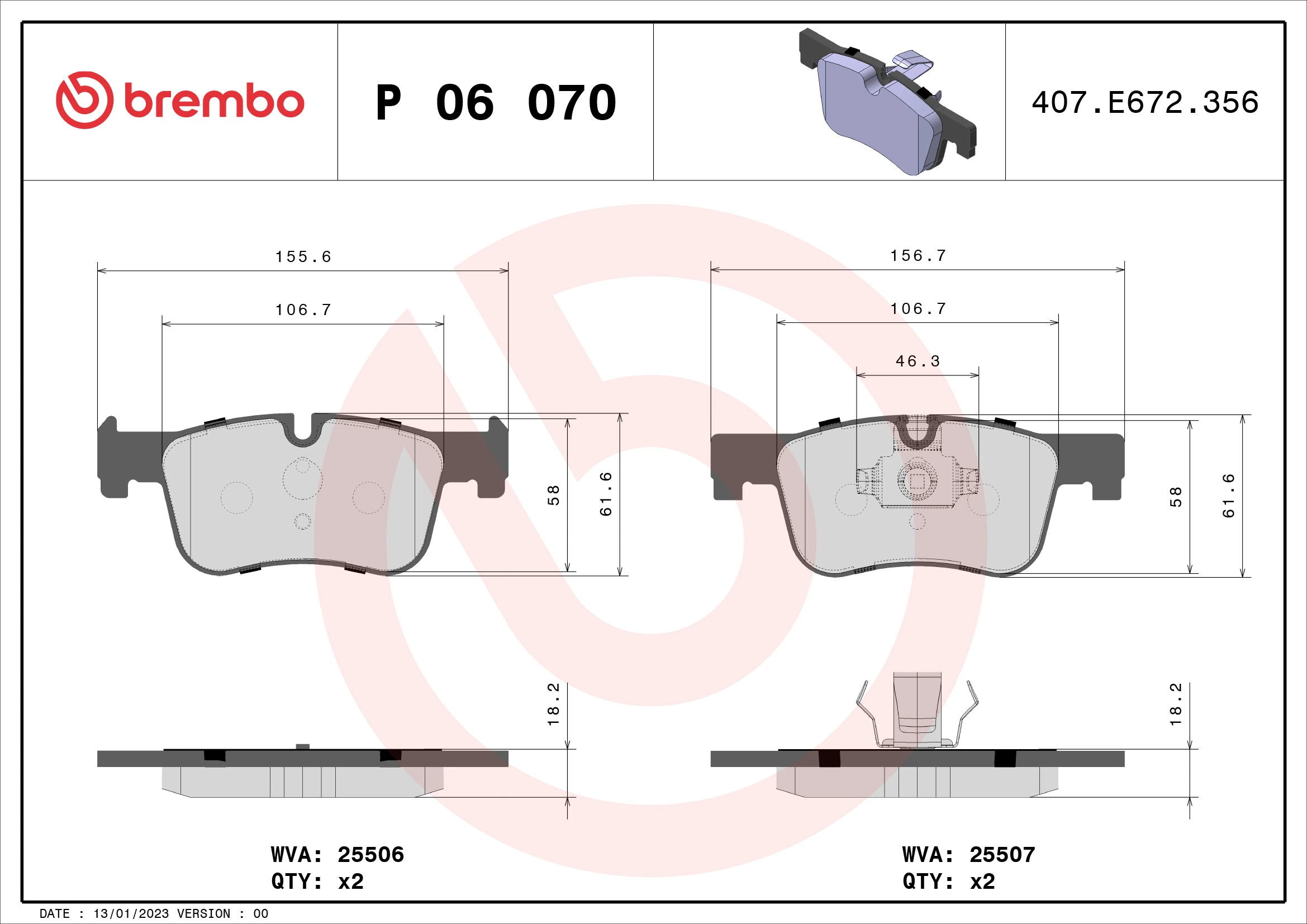 Kit de plaquettes de frein, frein à disque BREMBO P 06 070