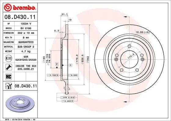 Disque de frein BREMBO 08.D430.11