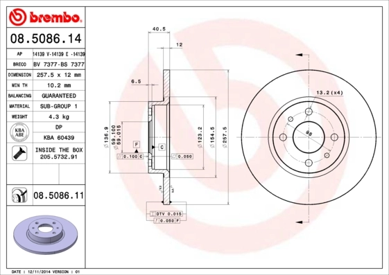 Disque de frein BREMBO 08.5086.11