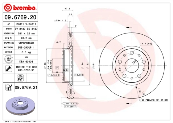 Disque de frein BREMBO 09.6769.21