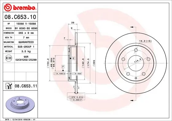 Disque de frein BREMBO 08.C653.11