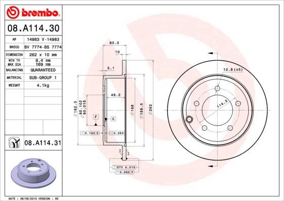Disque de frein BREMBO 08.A114.31